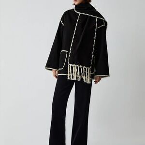 Contrast Trim Jacket With Matching Scarf